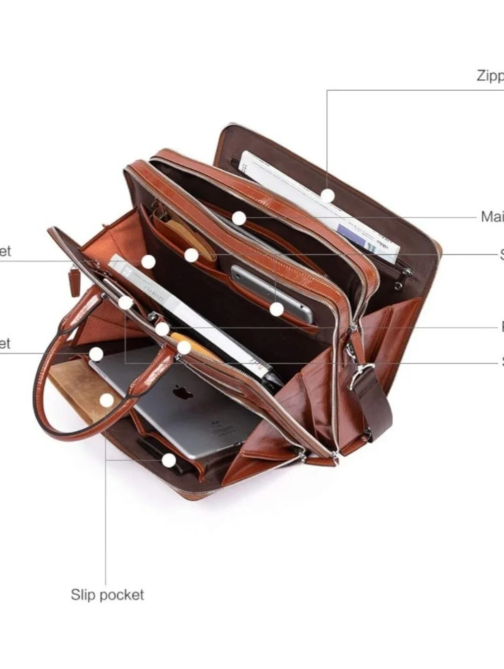 BOSTANTEN Briefcases Messenger Bag Genuine Leather Laptop Bag 15.6 inch